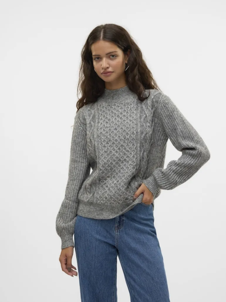 VMUNIVERSE LS HIGHNECK PULLOVER GA BF medium grey melange