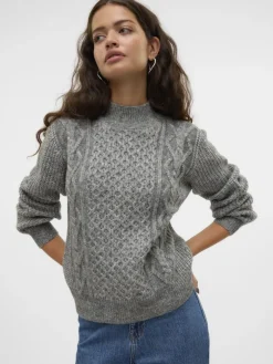 VMUNIVERSE LS HIGHNECK PULLOVER GA BF medium grey melange