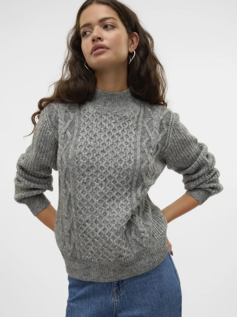 VMUNIVERSE LS HIGHNECK PULLOVER GA BF medium grey melange