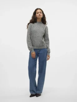 VMUNIVERSE LS HIGHNECK PULLOVER GA BF medium grey melange