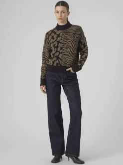 VMVERA ANIMAL LS HIGHNECK PULLOVER BF black