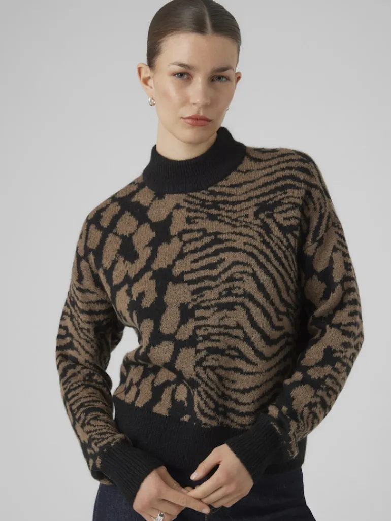 VMVERA ANIMAL LS HIGHNECK PULLOVER BF black