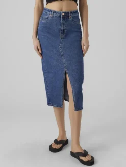 VMVERI HR CALF DENIM SKIRT GA MIX NOOS medium blue denim