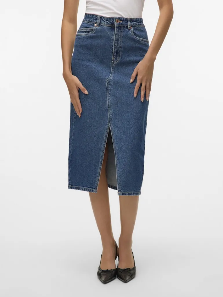 VMVERI HR CALF DENIM SKIRT GA MIX NOOS medium blue denim