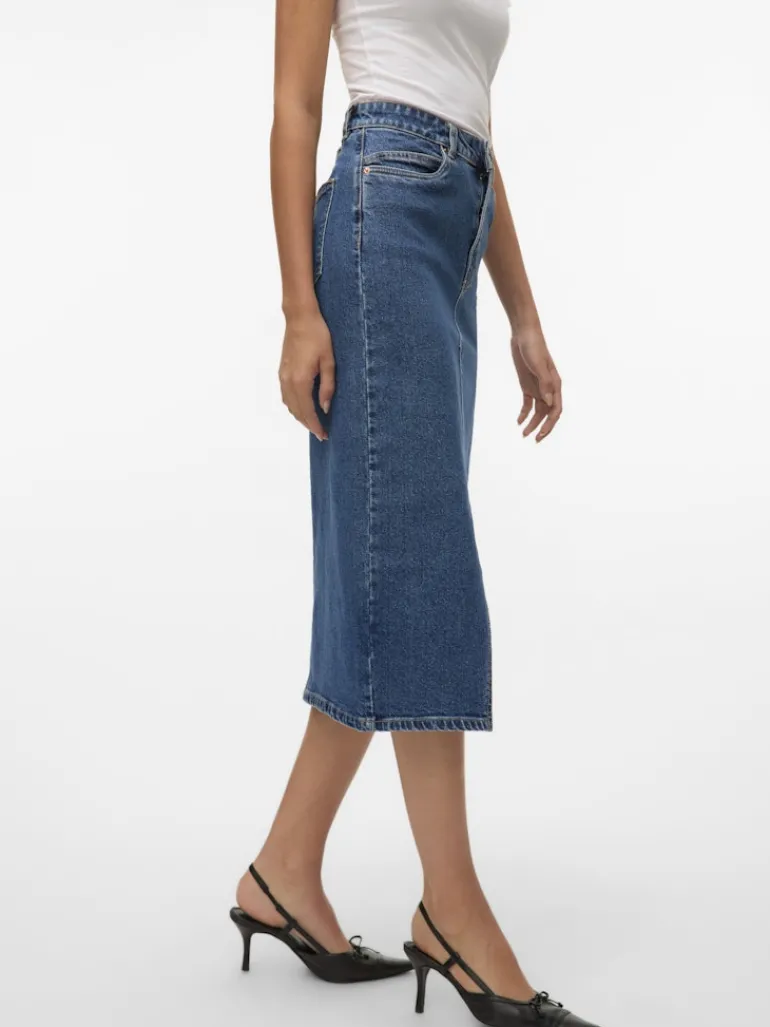 VMVERI HR CALF DENIM SKIRT GA MIX NOOS medium blue denim