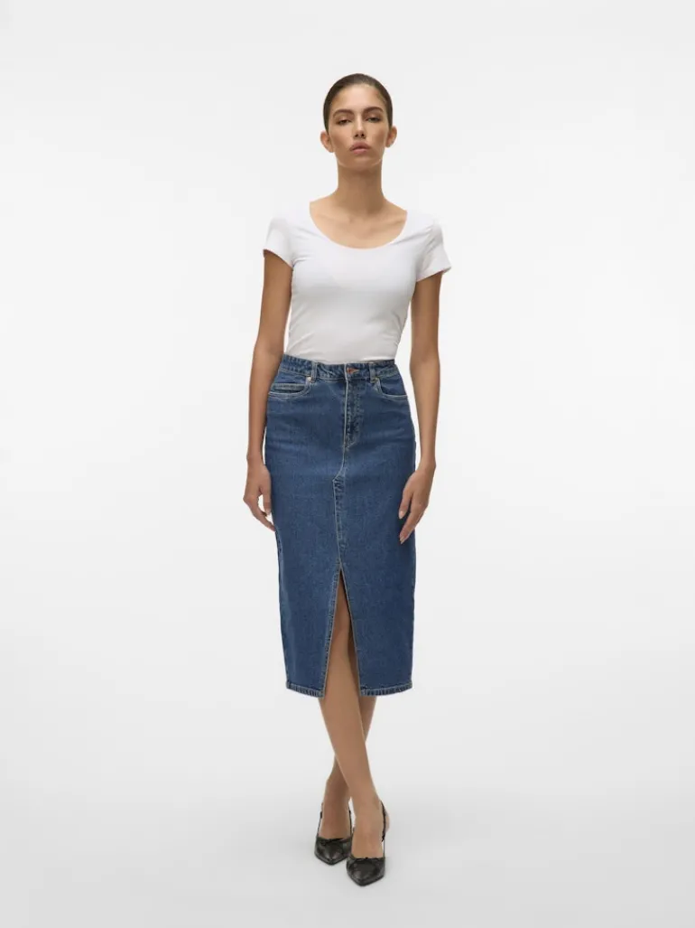 VMVERI HR CALF DENIM SKIRT GA MIX NOOS medium blue denim