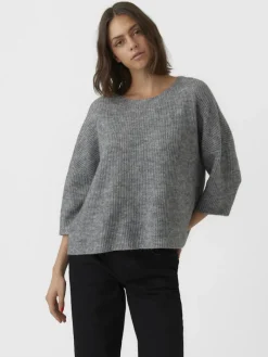 VMVIGGARIB 3/4 BOATNECK BLOUSE GA medium grey melange