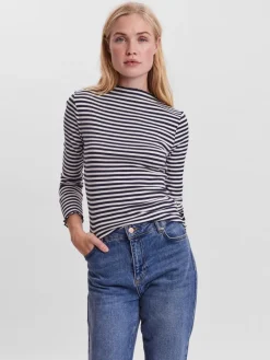 VMVIO L/S HIGH NECK STRIP BLOUSE NOOS snow white 3