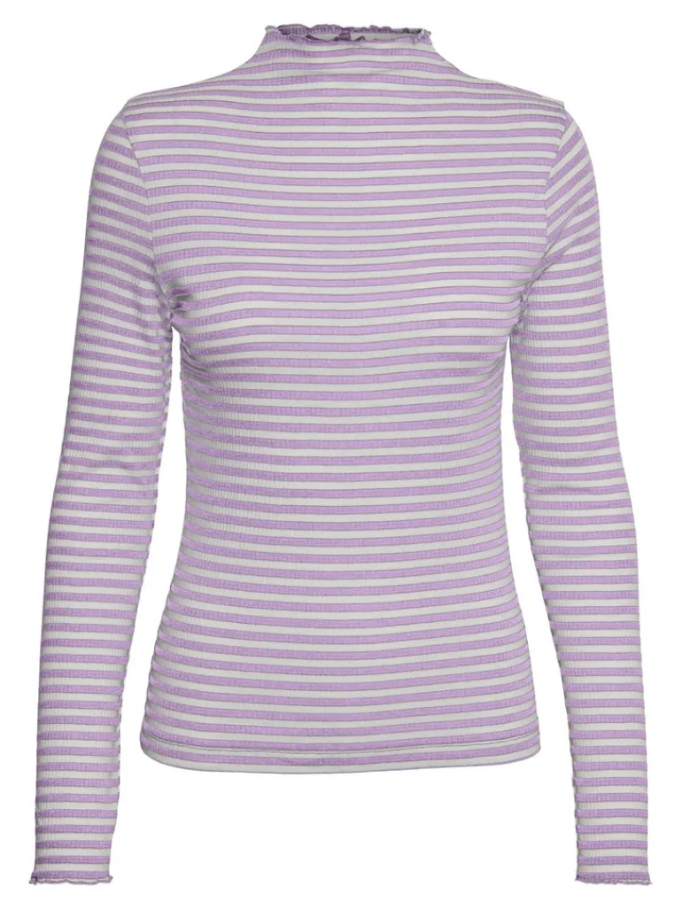 VMVIO L/S HIGH NECK STRIP BLOUSE NOOS lavendula-snow whit