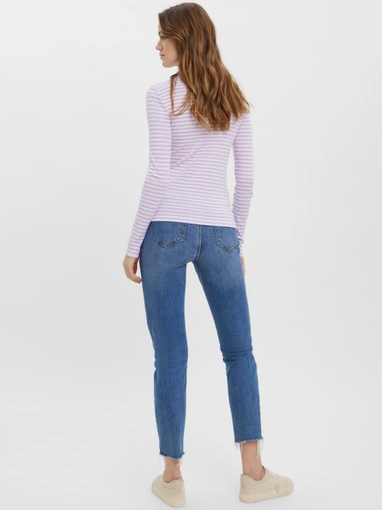 VMVIO L/S HIGH NECK STRIP BLOUSE NOOS lavendula-snow whit