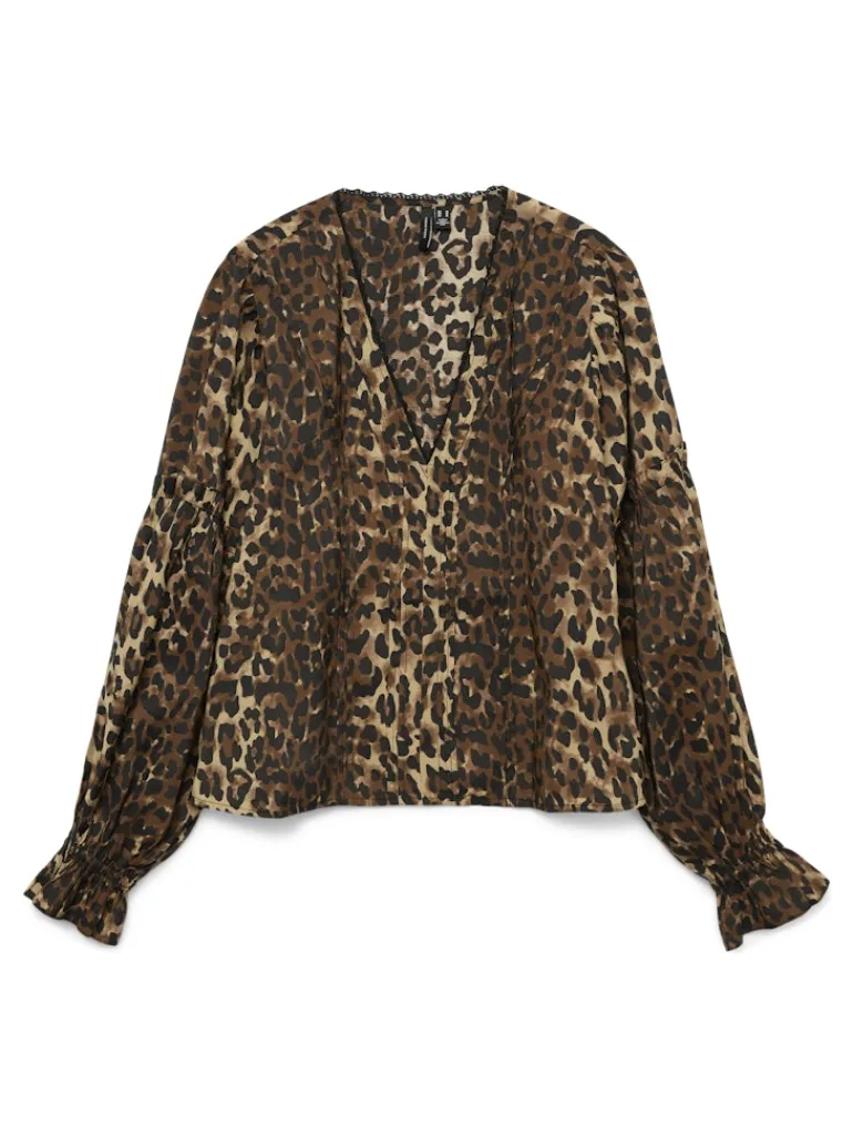 VMWILD LS V-NECK TOP WVN FAW EXP tigers eye