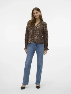 VMWILD LS V-NECK TOP WVN FAW EXP tigers eye