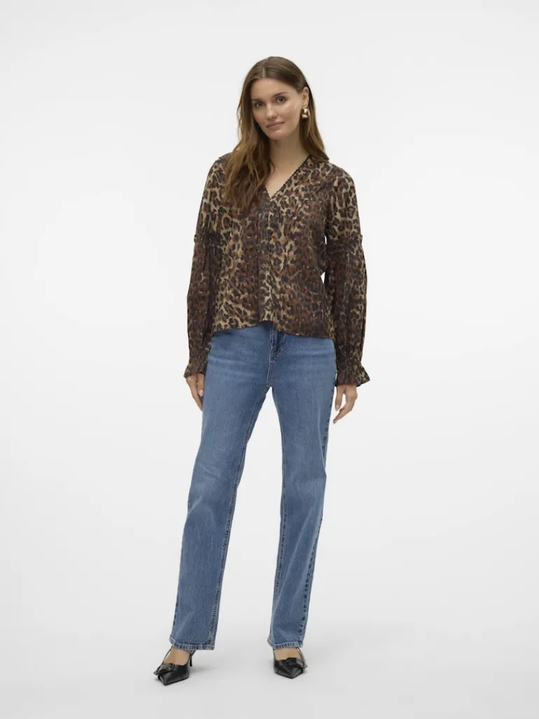 VMWILD LS V-NECK TOP WVN FAW EXP tigers eye