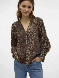 VMWILD LS V-NECK TOP WVN FAW EXP tigers eye