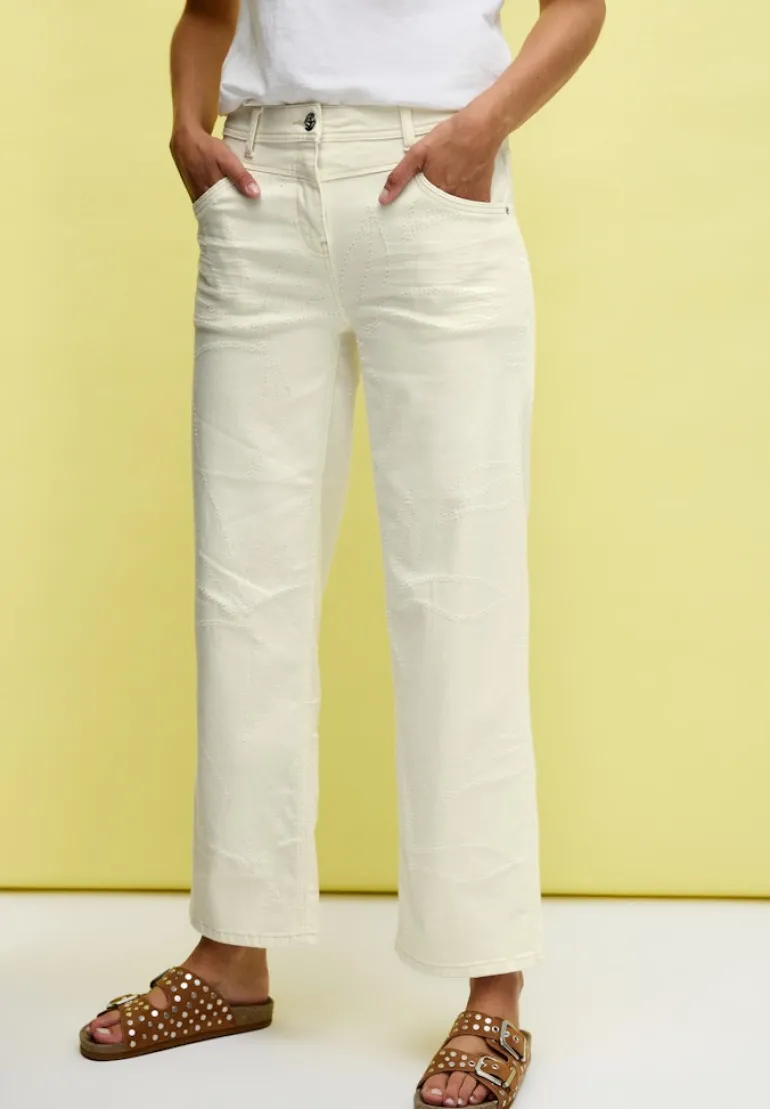 Wide Leg Jeans mit Muster light beige